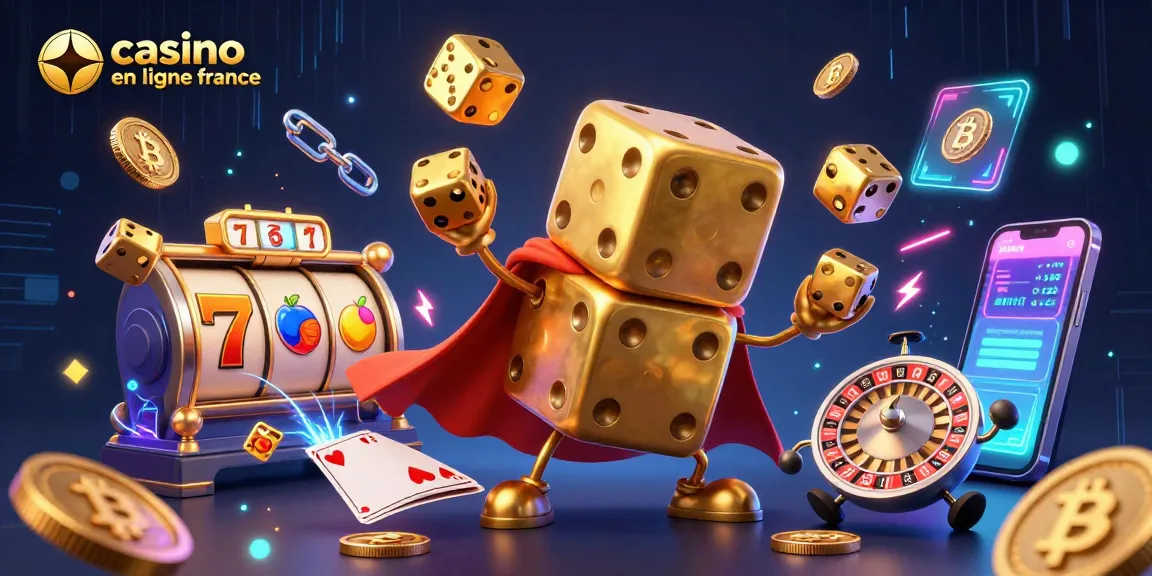 Jouez avec des dés géants et des jeux de casino au casino en ligne en France, mêlant énergie et couleurs vives.