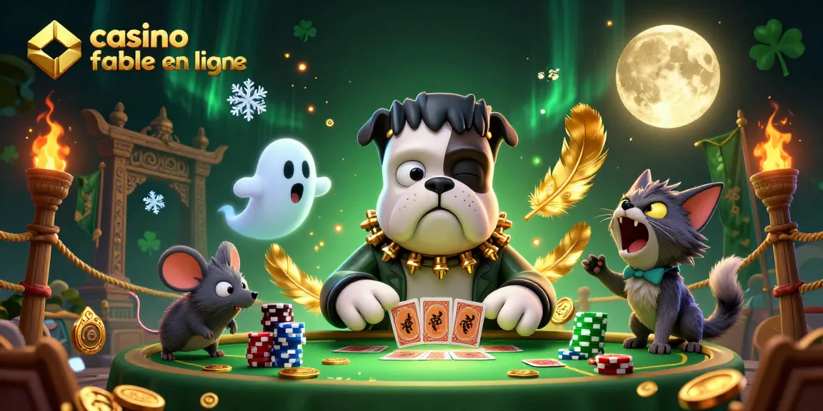 Visualisez une table de casino fiable en ligne animée, avec des personnages extravagants jouant des cartes.