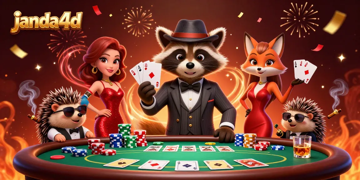 Rasakan keseruan bermain di janda4d dengan rakun, rubah, dan landak di meja poker.