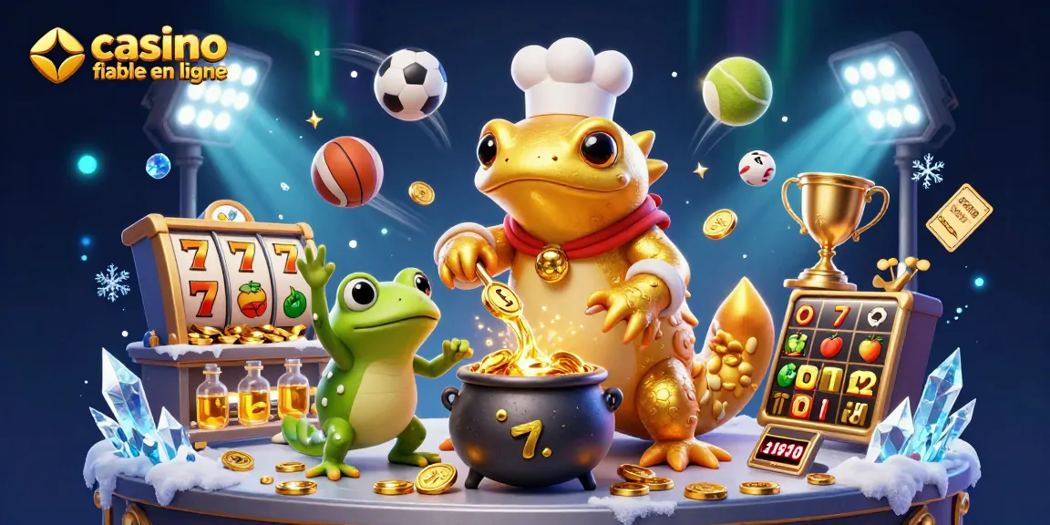Illustration de salamandre dorée transmutant des pièces d'or dans un casino fiable en ligne, entourée de symboles de jeux