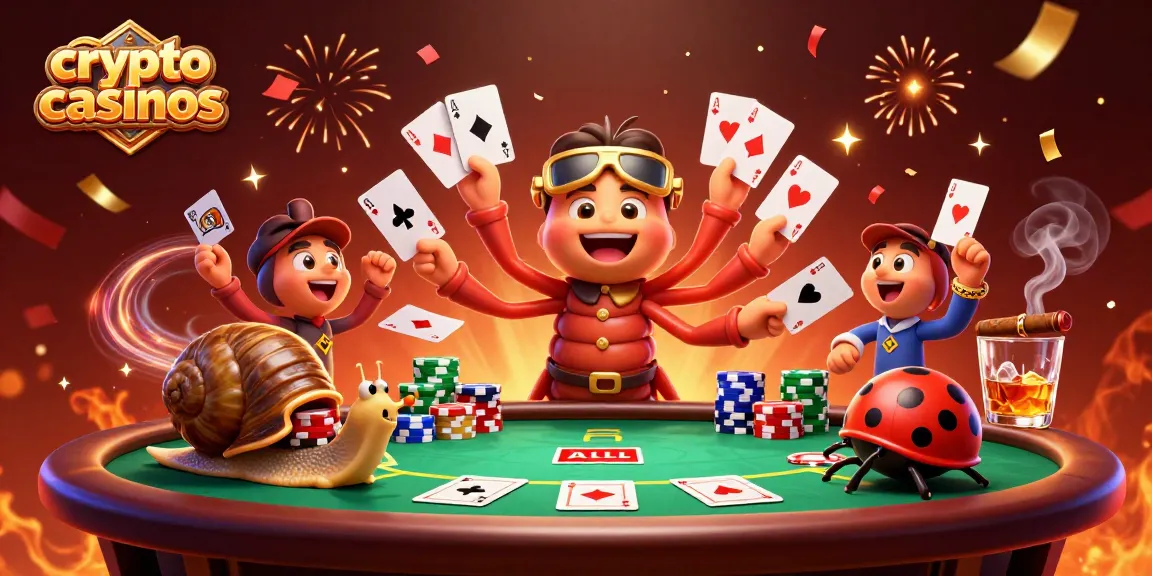 Jouer aux crypto casinos avec un croupier millipède et une ambiance festive de poker.