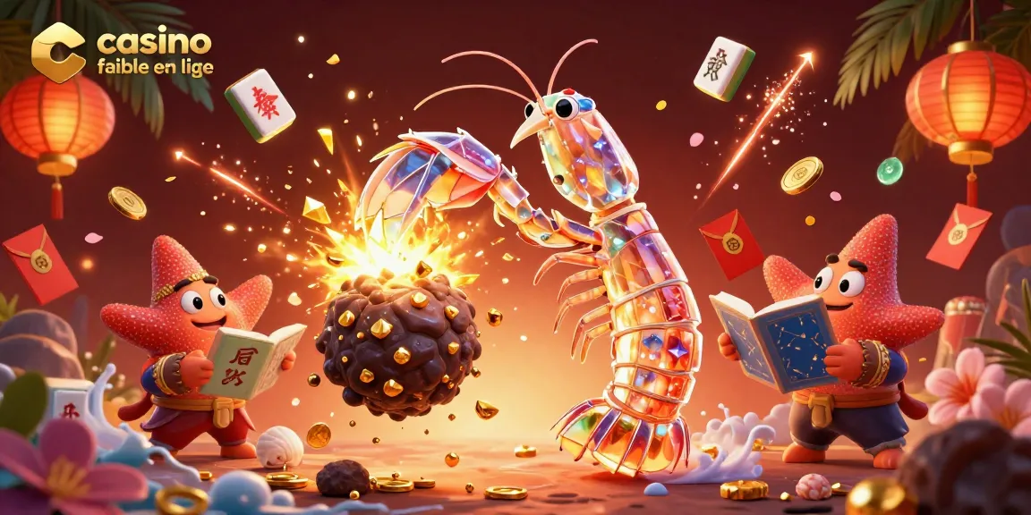 Rendre le casino fiable en ligne excitant avec une illustration dynamique d'un samouraï mante et une étoile de mer.