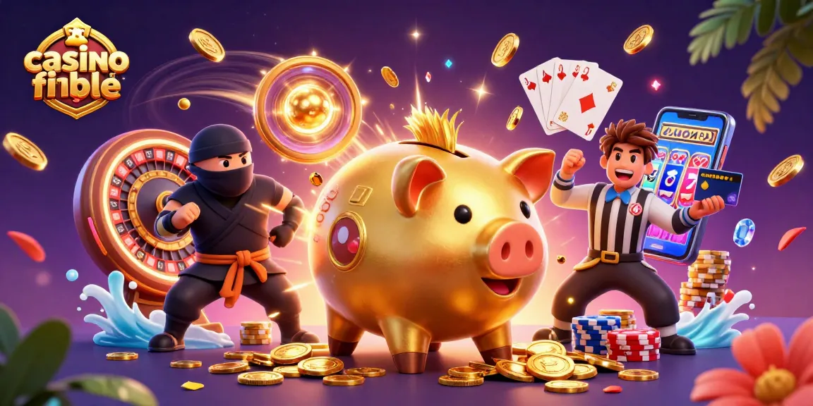 Illustration dynamique d'un casino fiable en ligne avec un sumo et des éléments de jeux, pièces dorées et éclats étincelants.