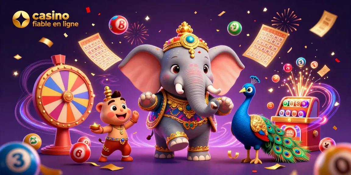 Jouez sur un casino fiable en ligne avec une illustration riche en éléments festifs et ludiques.