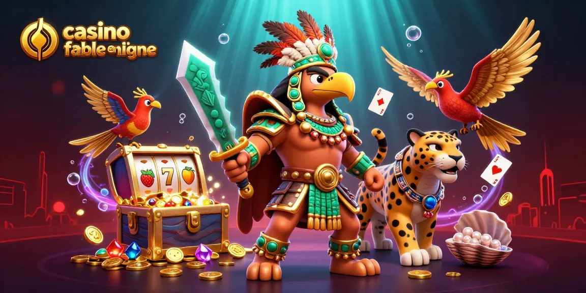Une illustration 3D d'un guerrier aigle dans un casino fiable en ligne entouré de joyaux et de rouleaux de machines à sous.