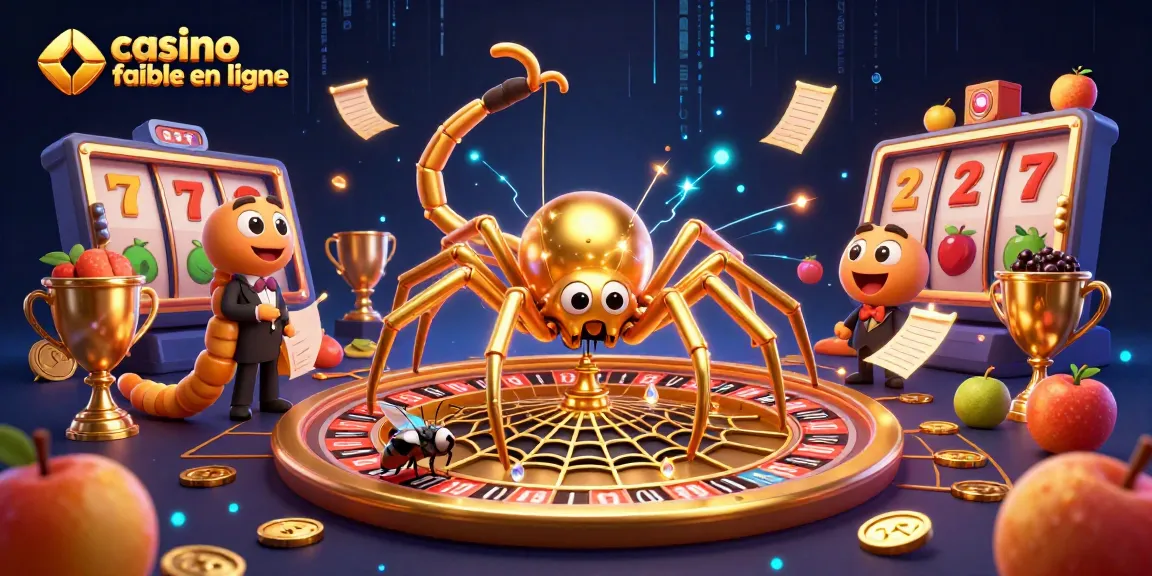 Image d'une araignée dorée sur une toile de roulette représentant un casino fiable en ligne avec des éléments de jeu.