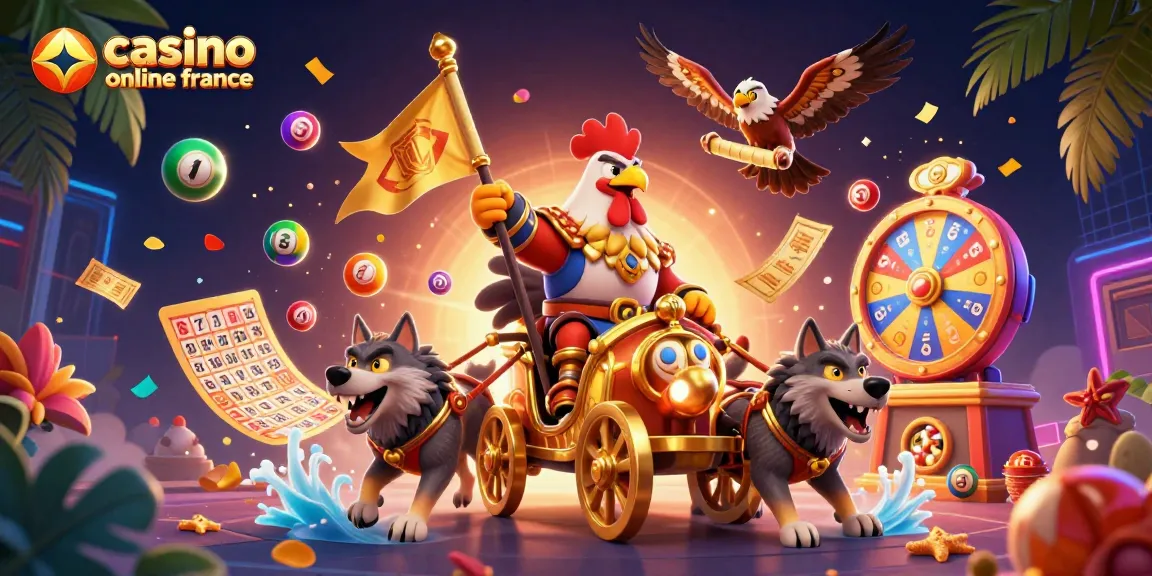 Image dynamique mettant en scène casino en ligne France avec des éléments de loterie et jeux de casino